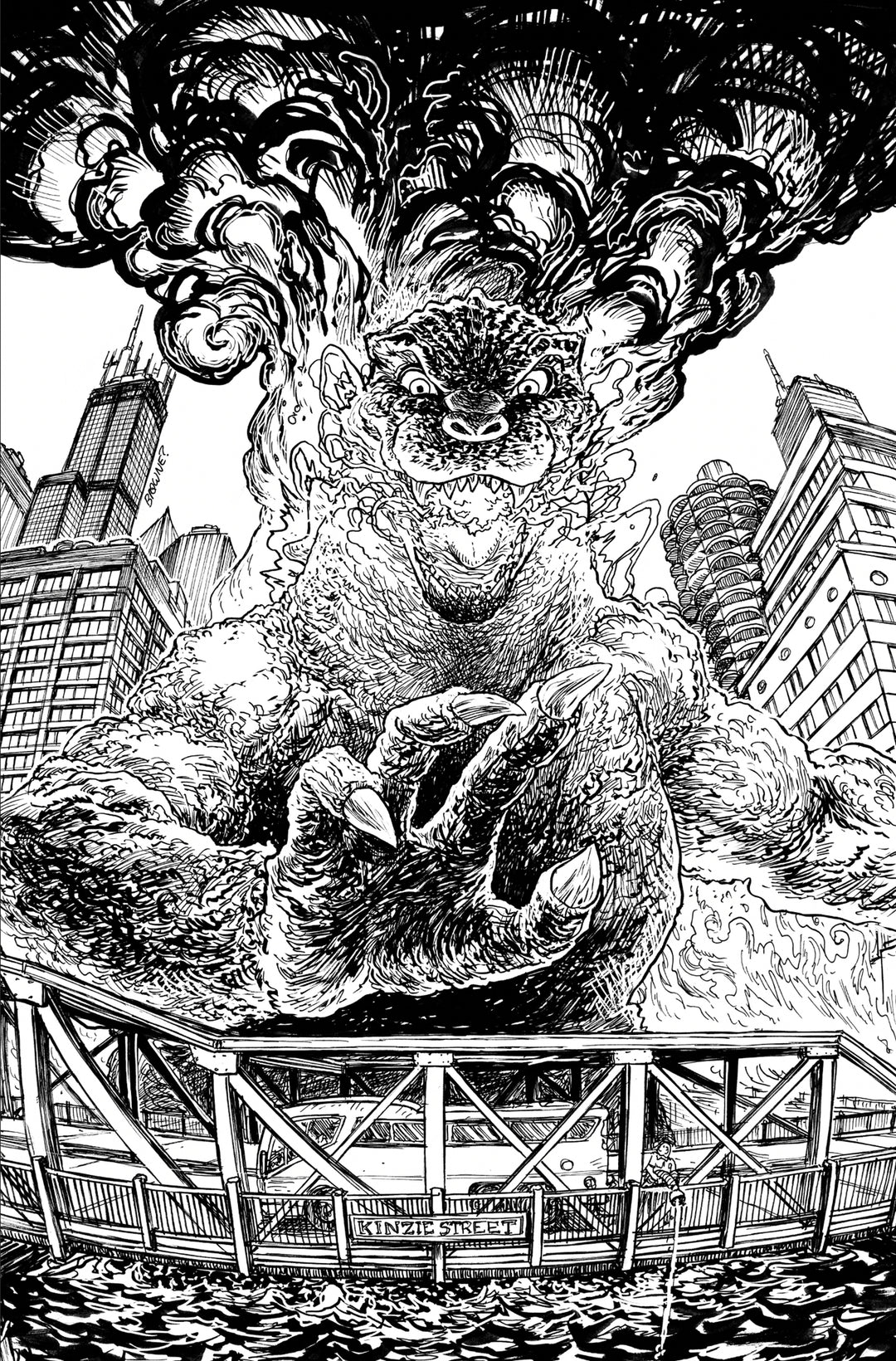 Godzilla vs America Chicago #1 25 Copy Browne Black & White Variant Edition