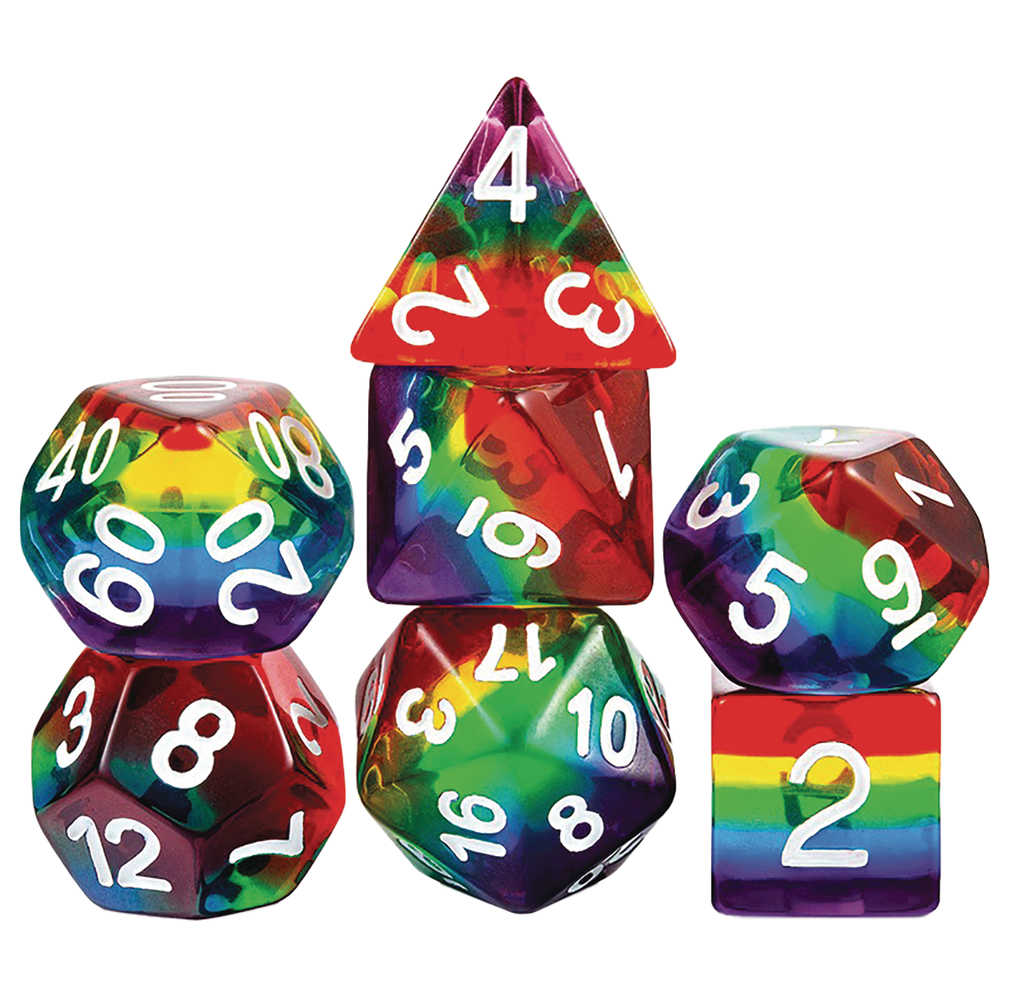 Resin Dice Clear Rainbow 7pc Set