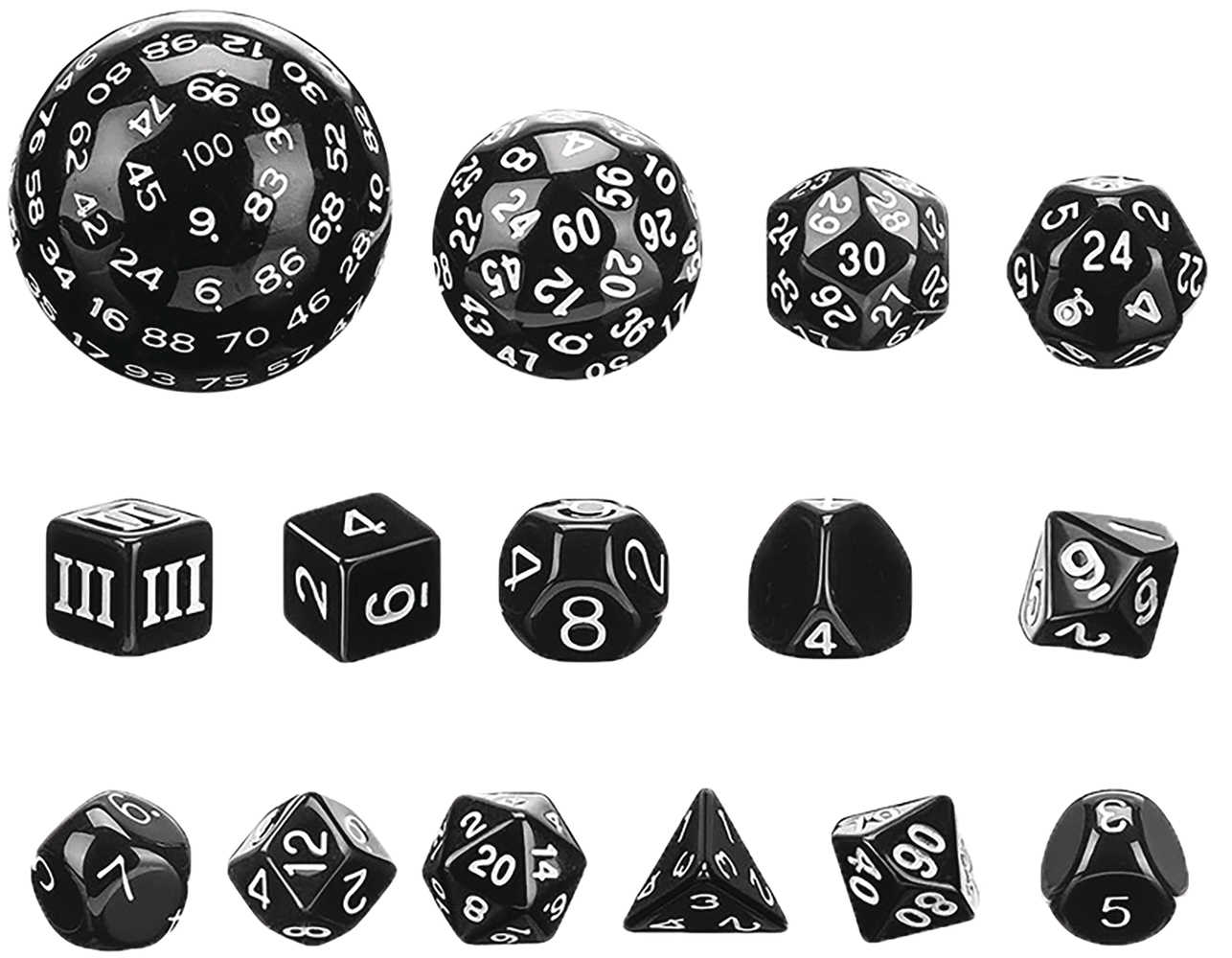 Complete Dice Set D3-D100 Black