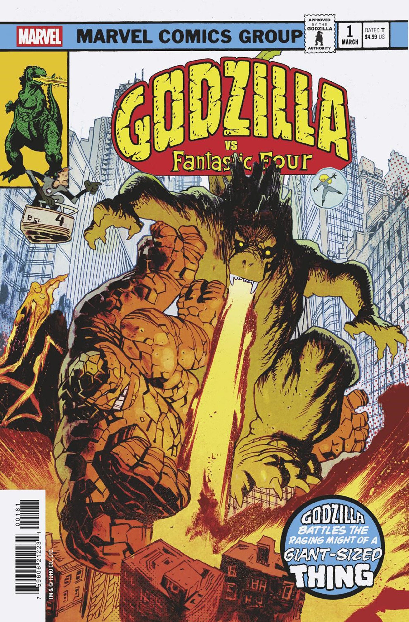 Godzilla vs Fantastic Four #1 James Harren Godzilla King Of The Monsters Homage Variant