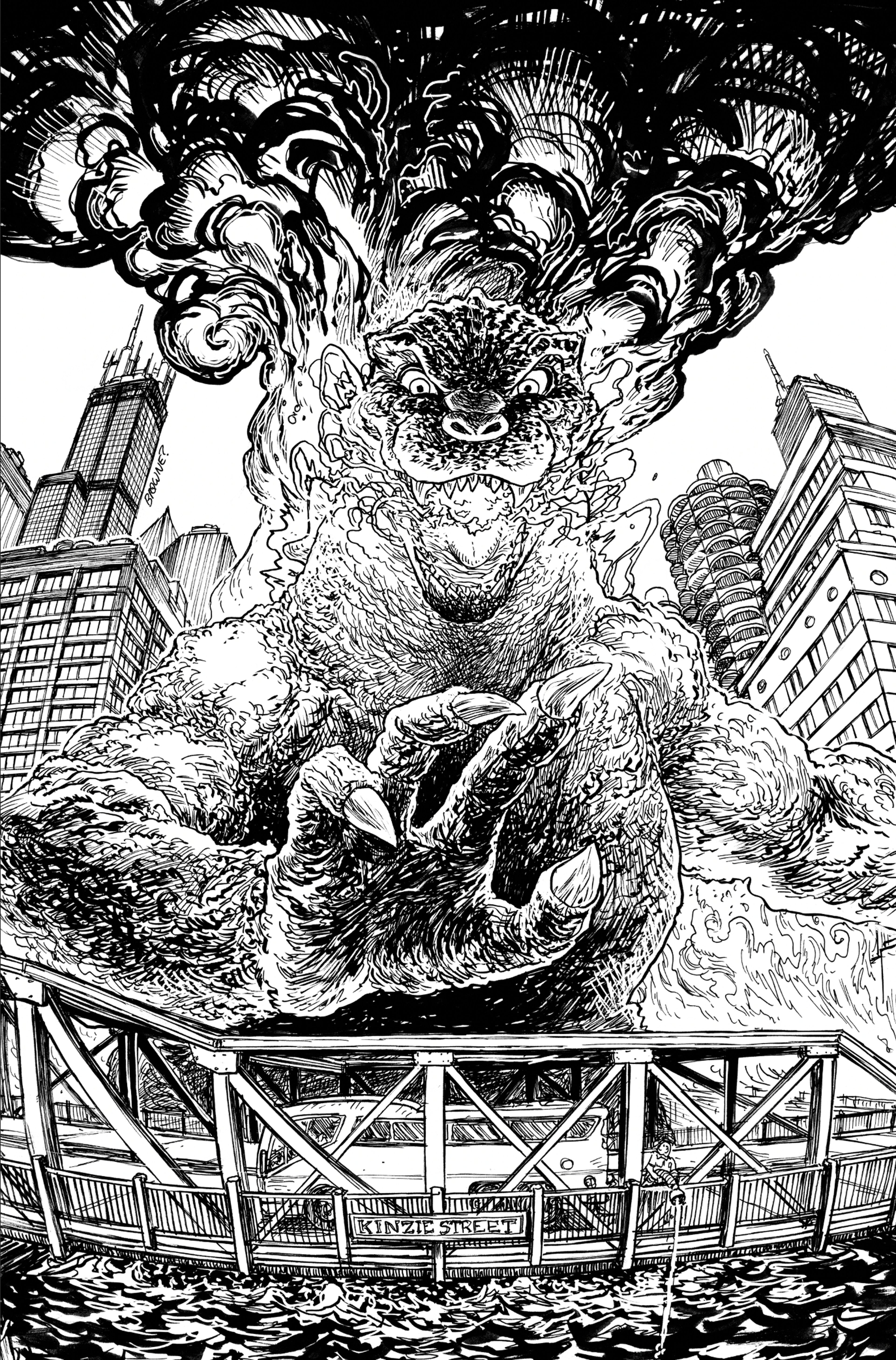 Godzilla vs America Chicago #1 25 Copy Browne Black & White Variant Edition